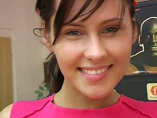 Sporty nymph pokes her lovely pussy with a glass dildo