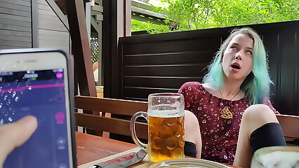 Remote orgasm control of my Stepsister in Pub!